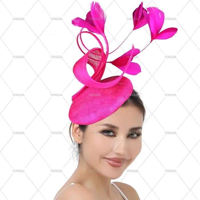 Belle Sinamay haute qualité femmes Fascinator chapeau bandeau arc casque de mariage avec pince à cheveux Cridal fête