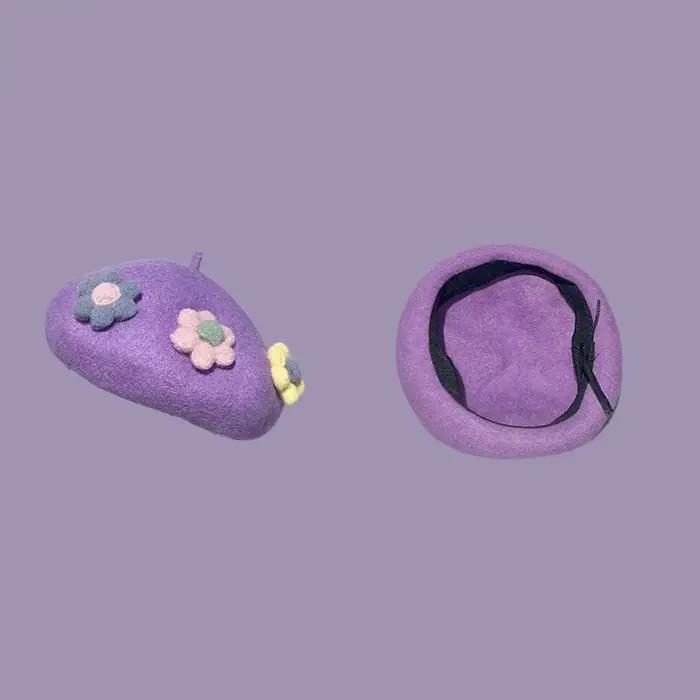 Bérets français à fleurs en cuir PU pour femmes