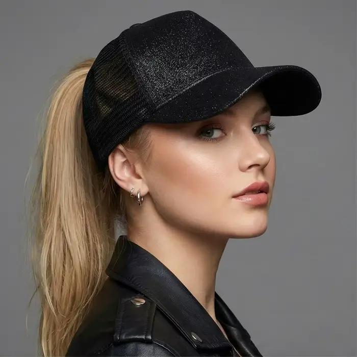 Casquette de baseball pour femme avec ouverture arrière et visière