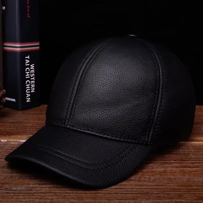 Casquette de baseball en cuir véritable pour homme