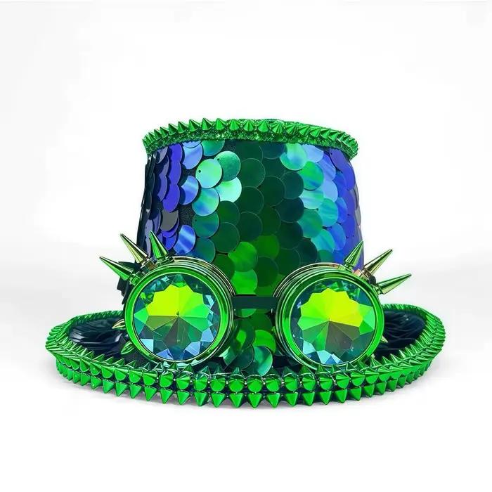Vert léopard Steampunk haut-de-forme pour homme