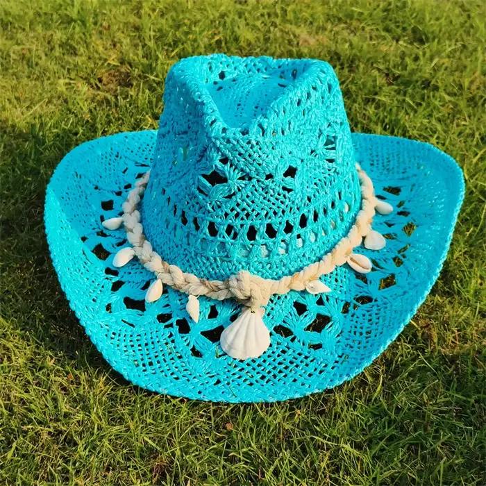 Chapeau de Cowboy en Paille pour Femme, Parasol de Plage, Jazz, à la Mode, Été
