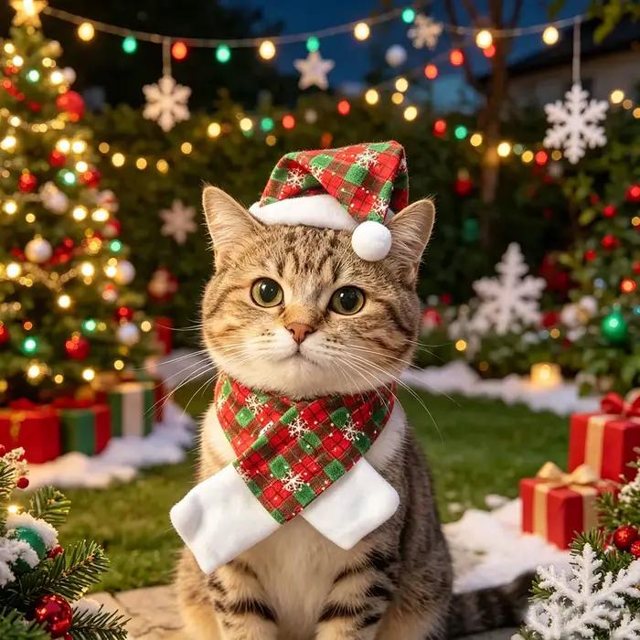 1 ensemble de chapeau de Père Noël pour chien avec boule blanche et écharpe