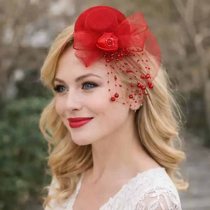 Élégant chapeau haut-de-forme en maille avec nœud