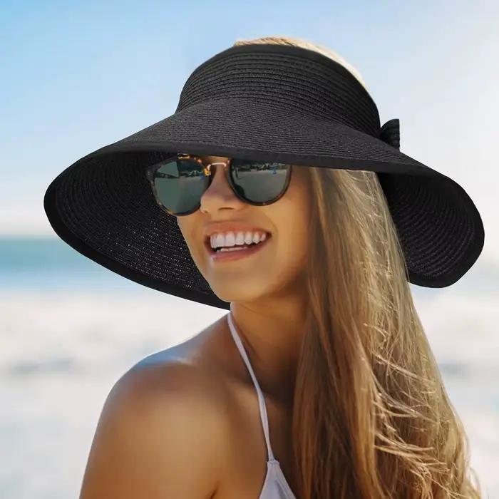 Chapeau à visière d'été pour femmes, casquette de soleil pliable, bord large, chapeau de paille de plage, chapeau sportif multicolore pour femmes occasions estivales