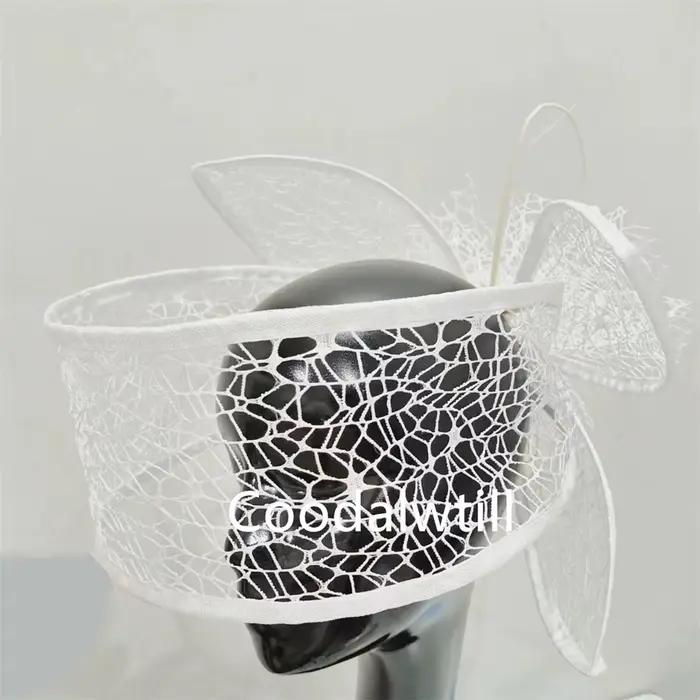 Chapeau de mariée fascinateur en maille blanche pour femmes couvre-chef derby performance mariage printemps automne elegance festive