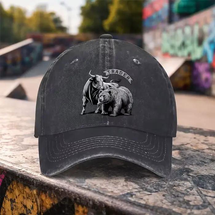 Casquette de baseball Bull Bear Trader en denim délavé