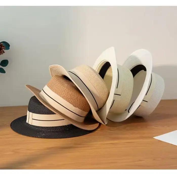 Nouvelles lettres brodées femmes chapeaux de paille Panama à large bord Jazz chapeau d'été dames