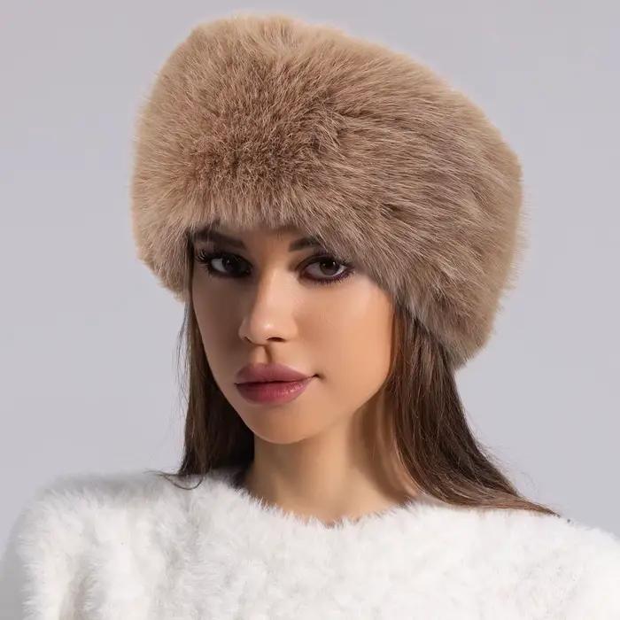 Chapeau béret de luxe en fausse fourrure pour femmes