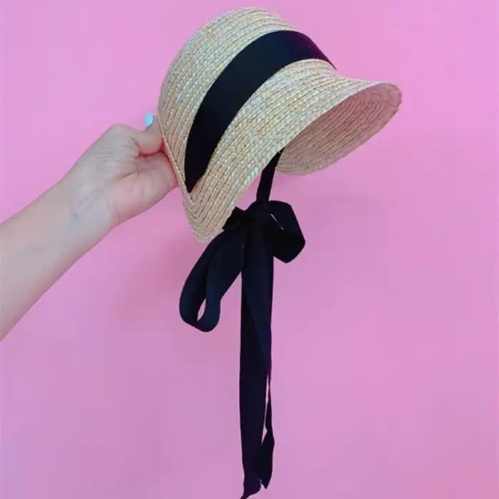 Chapeau de soleil en paille tressée pour filles
