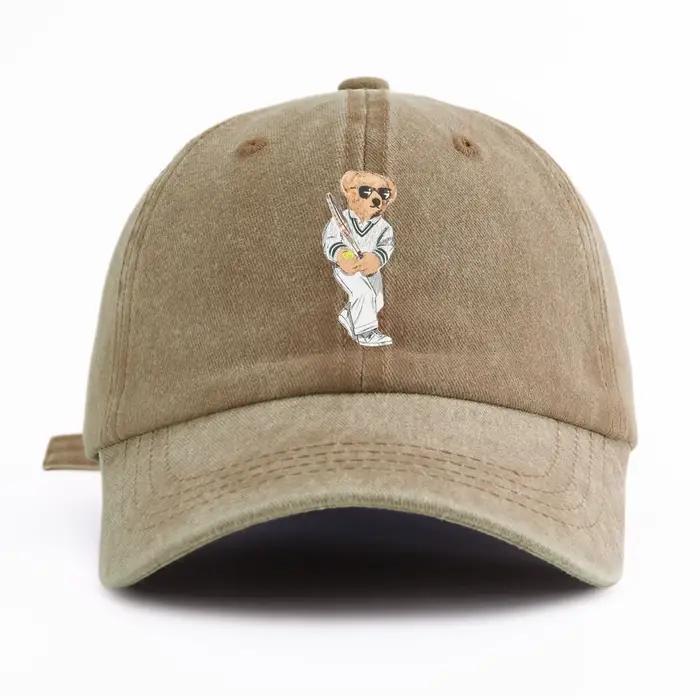 Casquette de baseball délavée à imprimé ours pour adultes