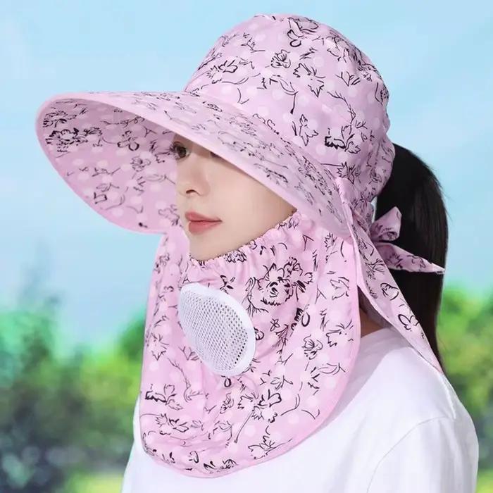 Chapeau de soleil à large bord avec masque facial intégré