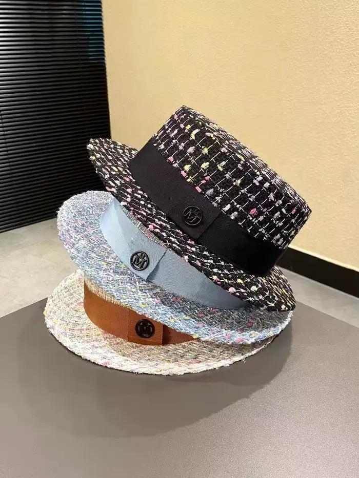 Chapeau haut-de-forme plat en Tweed français pour femmes
