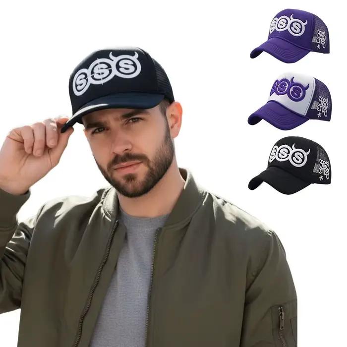Casquette de camionneur ajustable style hip-hop avec broderie motif cornes du diable SSS