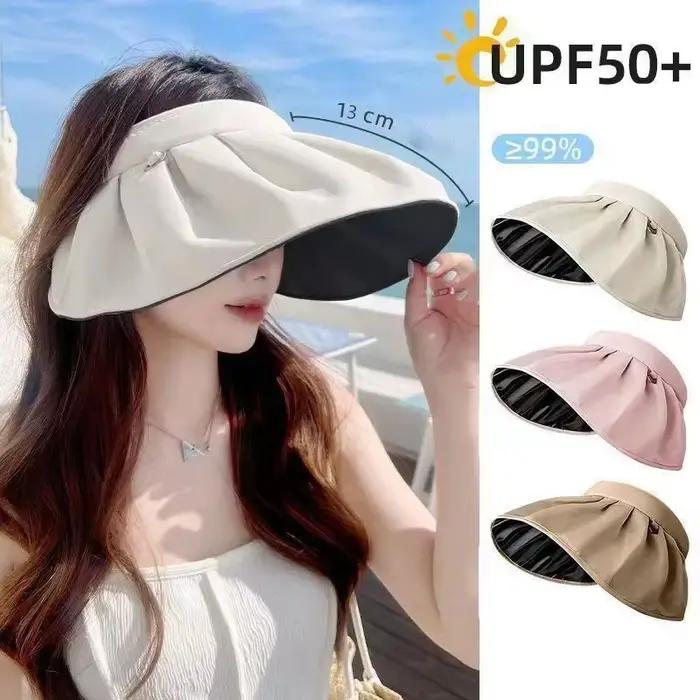 Chapeau pare-soleil d'été anti-UV double usage avec bandeau pour cheveux simili cuir pour femmes occasions spéciales voyage plage polyvalent