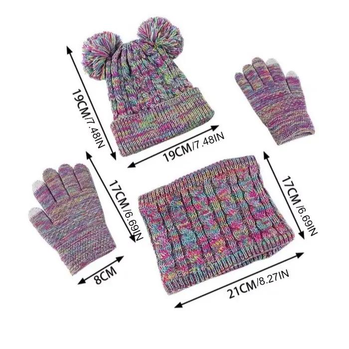 Mignon pompon bébé chapeau écharpe gants ensemble épaissi garder au chaud enfant en bas âge tricoté chapeaux avec