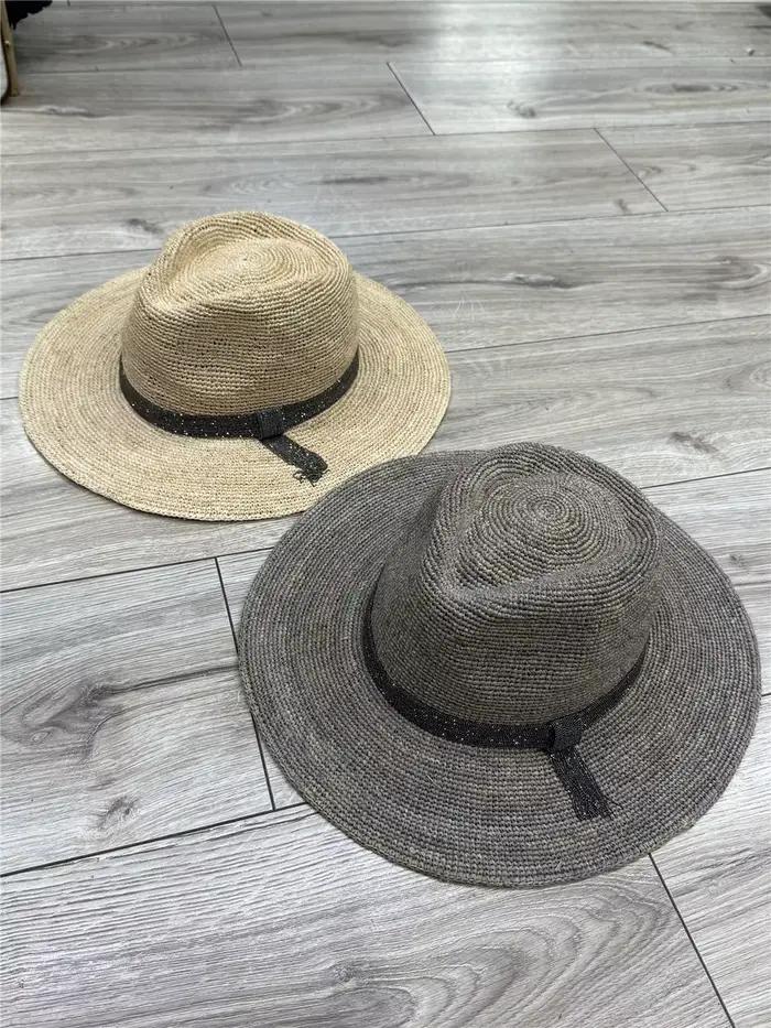 Chapeau de paille perlé brillant pour femme – Tendance et polyvalent pour les vacances à la plage