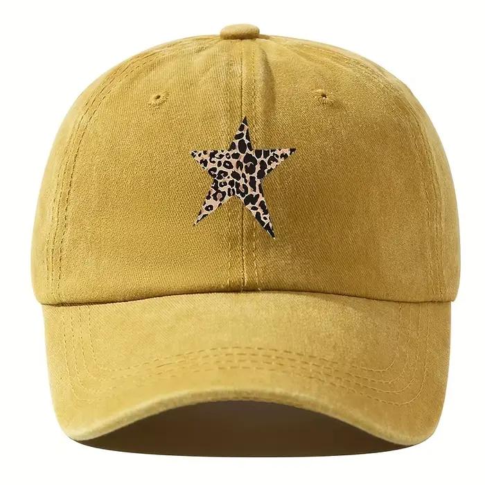 Casquette de baseball imitation rétro avec motif étoile imprimé léopard pour les loisirs