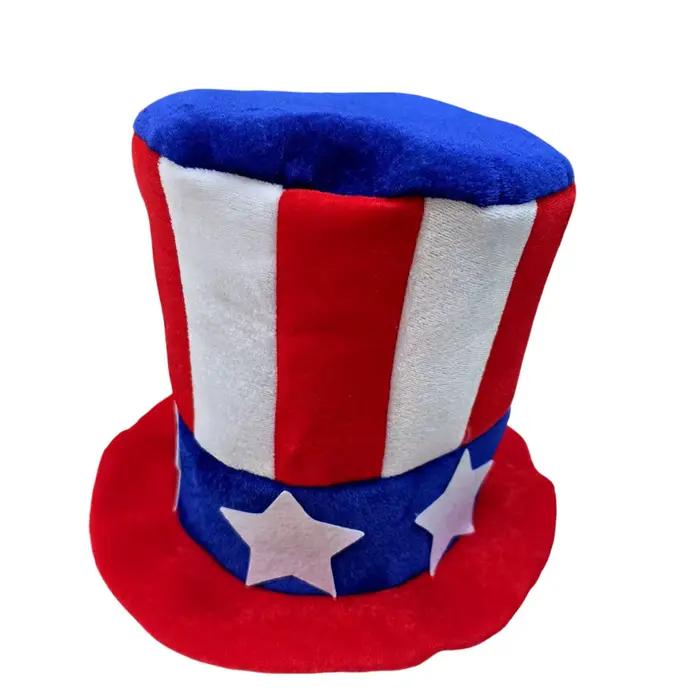 Chapeau haut à drapeau patriotique pour la Fête de l'Indépendance et autres occasions festives en peluche rouge blanc et bleu pour adultes