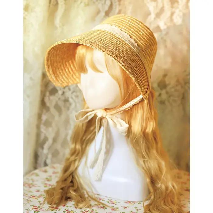 Chapeau de paille de style français avec lacets pour femme