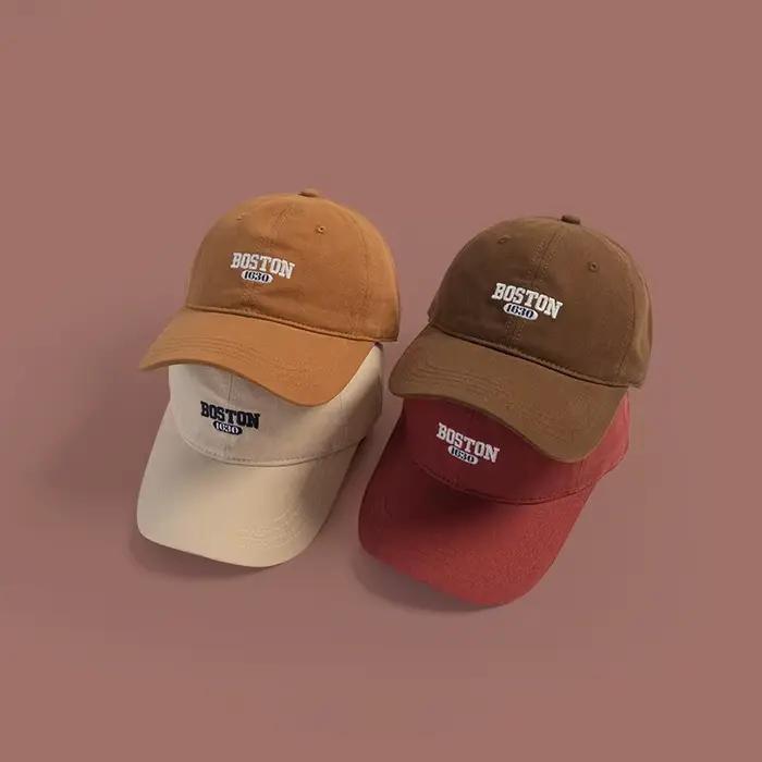 Casquette à visière brodée rose style coréen pour fille