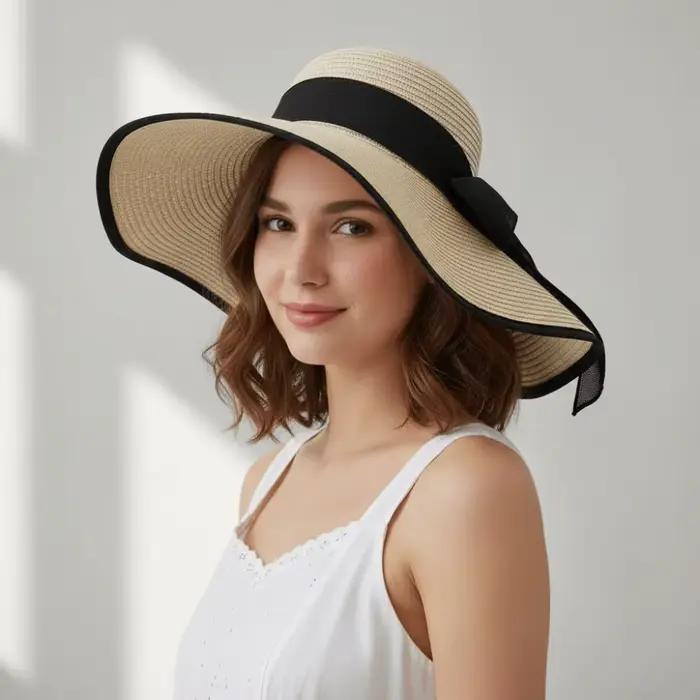 Chapeau de soleil décontracté en paille à large bord