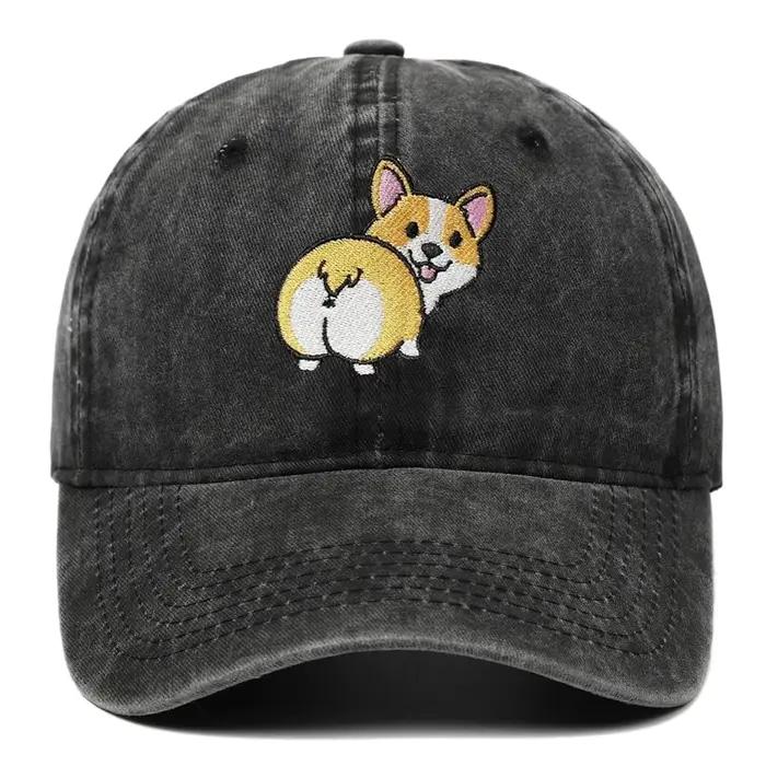 Casquette brodée dessin animé Corgi chien casquettes de Baseball mode été accessoires parasol chapeau unisexe doux lavé