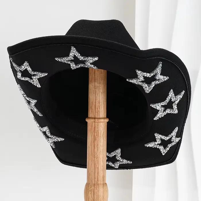 Chapeaux Western Étoile en Strass pour Femmes et Hommes 2026 – Chapeau de Cowgirl Vintage à Large Bord