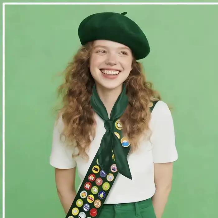 Ensemble de 5 pièces de costume de scout pour femme avec béret vert