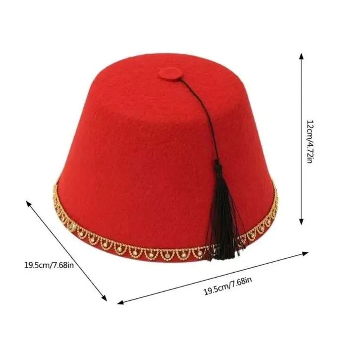 Chapeau Fez Rond Universel en Feutre Respirant Rouge