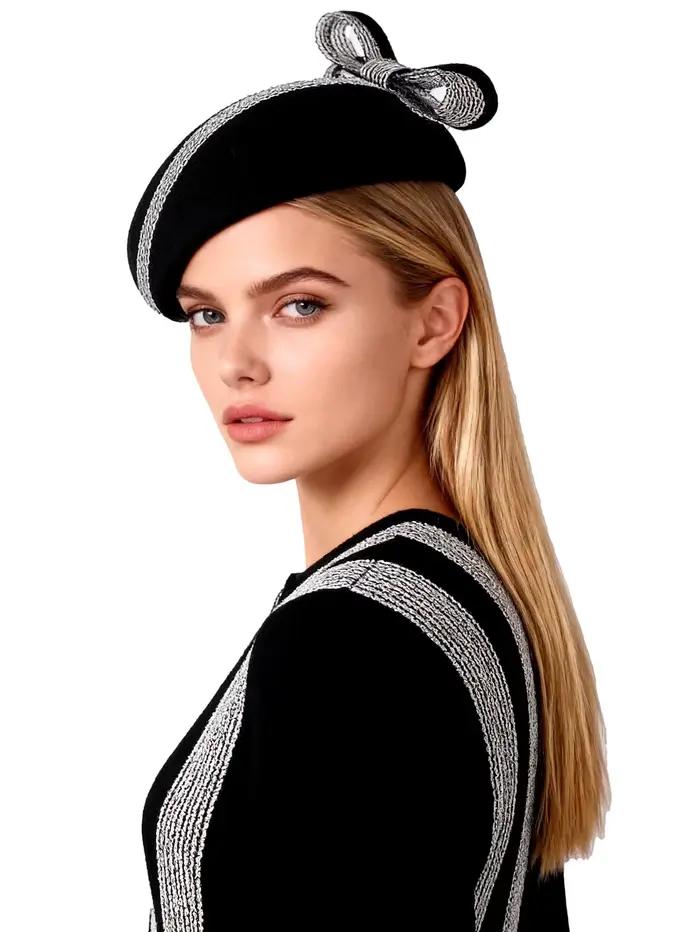 Chapeau bibi élégant en feutre de laine noir pour femmes