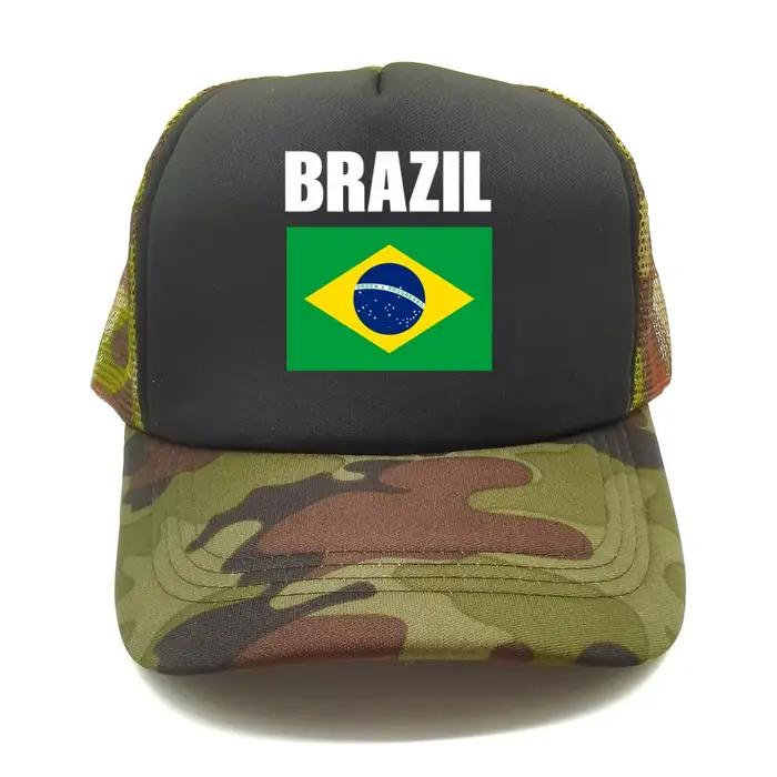 Casquette de baseball réglable en maille filet avec drapeau du Brésil pour adultes