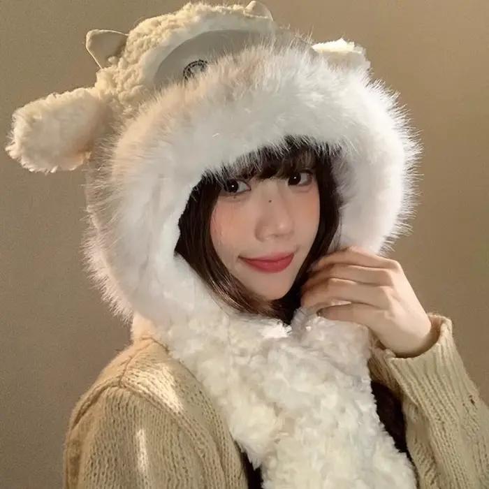Mignon chaud petit mouton en peluche chapeau dessin animé épaissi oreille Protection