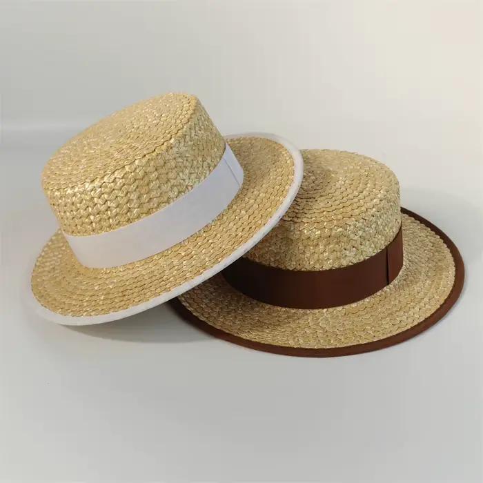 Chapeau Canotier Classique Français en Paille Blé pour Femme et Homme