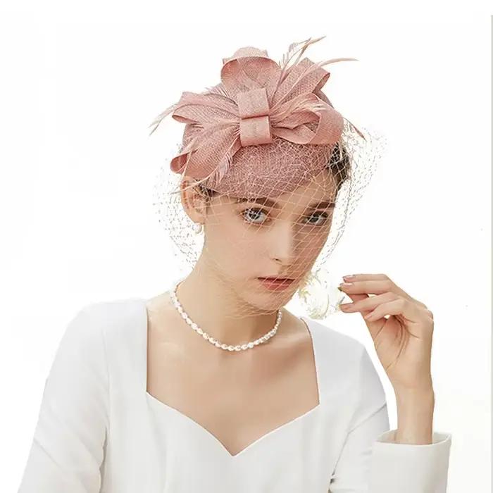Fascinator-chapeau Pillox en maille et dentelle pour femmes occassions spéciales mariage fête thé plumes bandana sauna