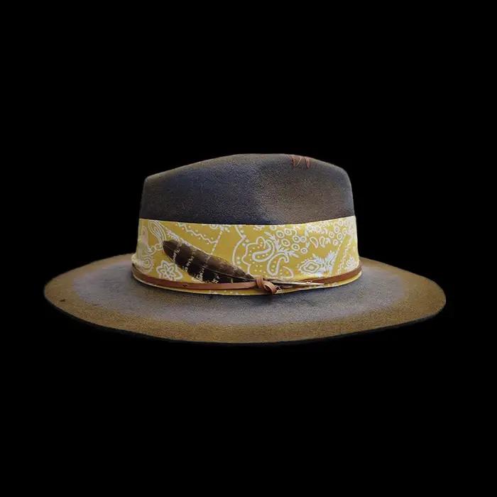 Chapeau haut-de-forme de Style ethnique avec ruban en détresse 100% laine Pure