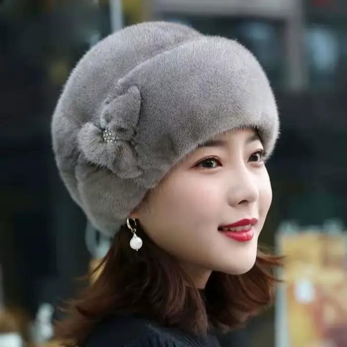 Chapeau épais en fausse fourrure de lapin pour femme