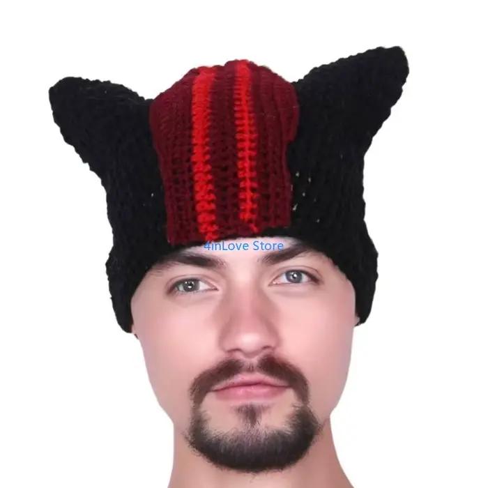 T4MD nouveauté cagoule chapeau pour adulte avec oreille du diable tricot bonnets