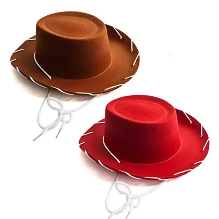 Chapeau de cowboy woody en feutre marron rouge avec ensemble de bandana