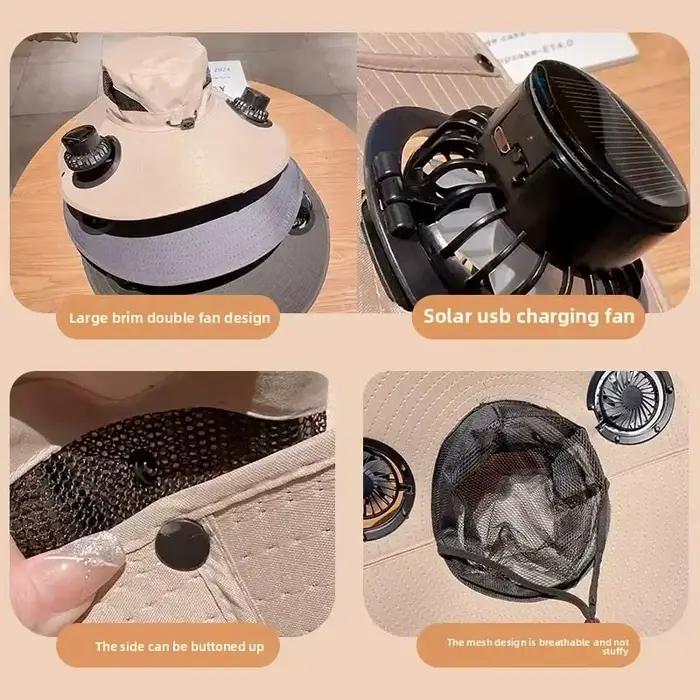 Chapeau solaire à ventilateur en polyester pour homme et femme protection UV résistant tout au long de l'année adapté aux activités extérieures