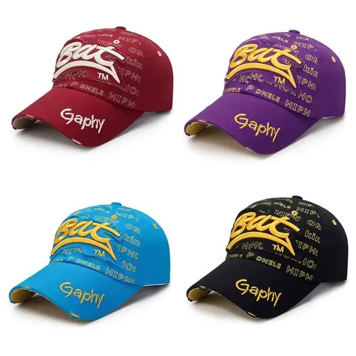 Casquettes de baseball polyvalentes à broderie BAT effet déchiré