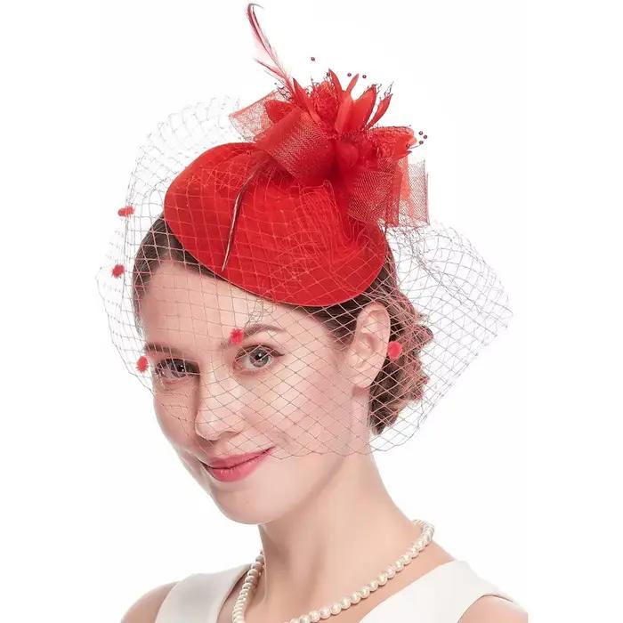 2025 femmes Fascinator chapeaux 20s 50s Vintage pilulier chapeau Kentucky Derby Fascinators fleur voile pince à cheveux