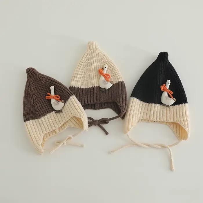 Enfants tricoté chapeau 45-48CM 0-2 ans casquette bonnet avec oreillettes dessin animé Animal hiver chaud