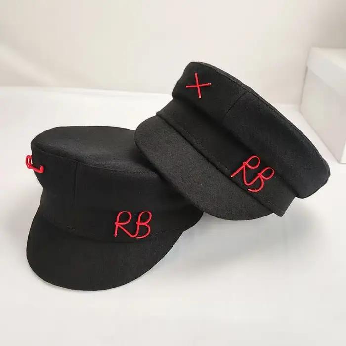 Casquette de luxe Baker Boy lettre laine Newsboy béret casquettes pour femmes plat haut militaire marine hiver chapeaux Boinas Para Mujer