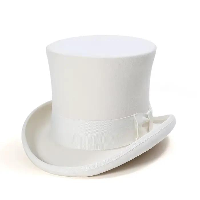 Chapeau haut de forme en feutre de laine blanche pour homme