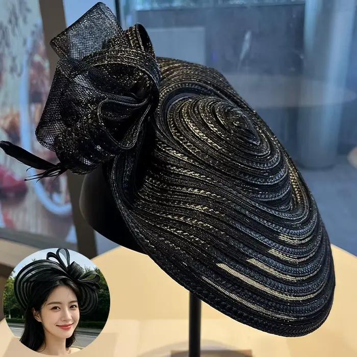 Élégant chapeau en maille tressée rétro polyvalent haut de gamme pour femme