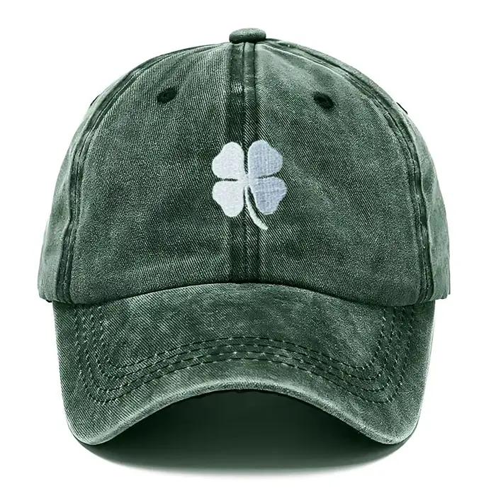 Casquette de Baseball en coton lavé avec broderie Lucky Clover