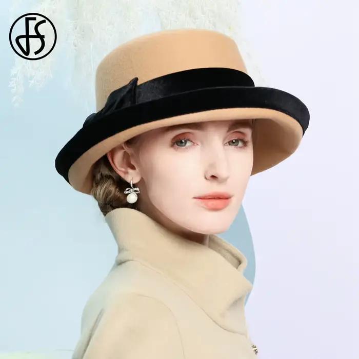 Chapeaux en feutre de laine camel pour femmes