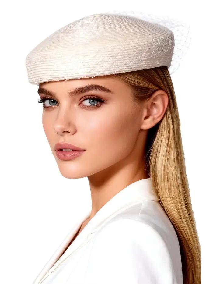 Chapeau fascinateur élégant en paille de champagne avec voile pour femme – Accessoire parfait pour mariage