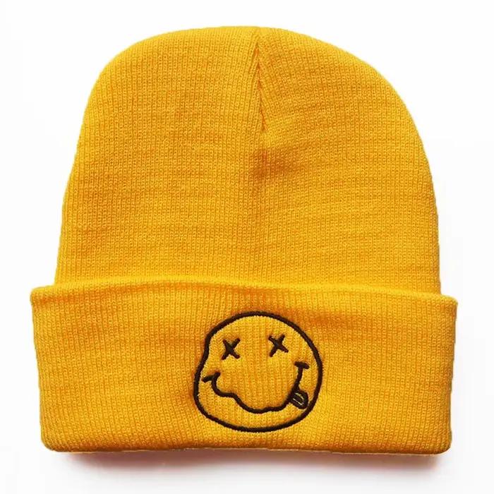 Chapeau tricoté brodé souriant pour hommes et femmes